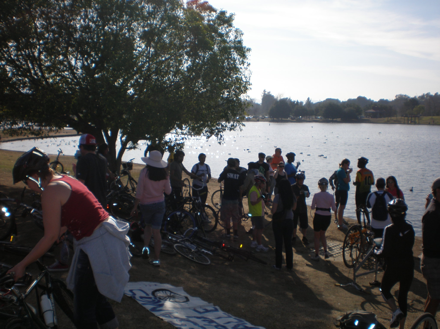 First stop of the CICLE ride was at the Encino Velodrome where we were given a talk about track bike racing.  Photo: Dan Dabek