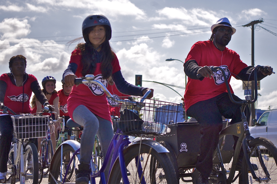 E.J. Brommell (right) always has children in tow -- introducing them to the ESRBC way of life from the get-go. Sahra Sulaiman/LA Streetsblog