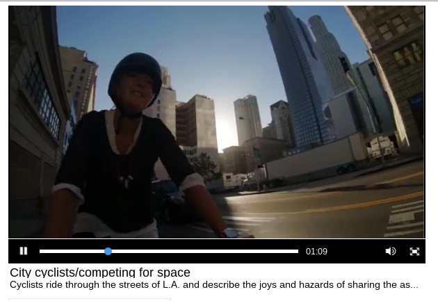Cue the foreboding music, someone's on a bke! Screen capture of L.A. Times #RoadshareLA video - click to view at Times website