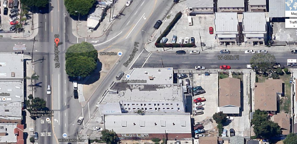 This space at 40th and Broadway Pl. could also use an intervention. (Google map screen shot)