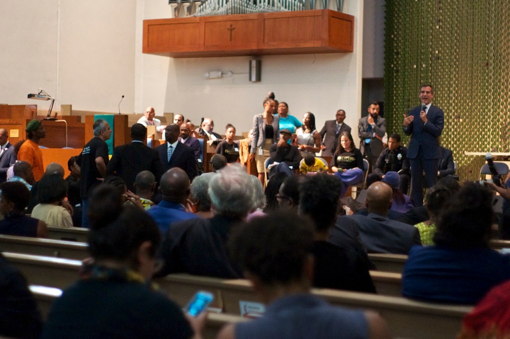 South L.A. Town Hall Ends in Protests but Residents Hope Dialogue with Mayor Is Just Beginning