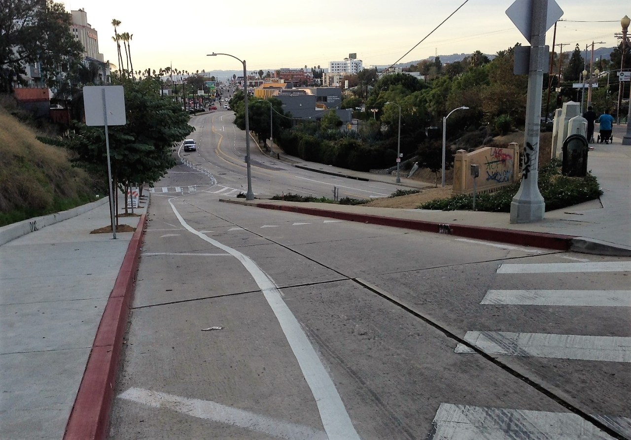 View east from Temple Street down to Silver Lake Boulevard
