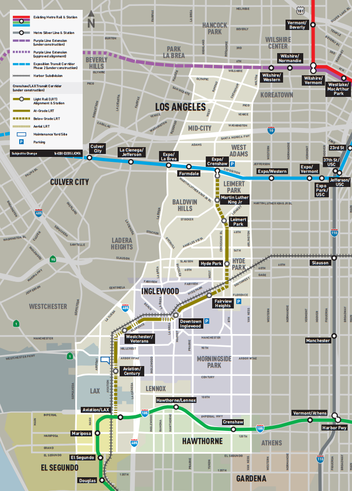 Map of Metro's nearly completed Crenshaw/LAX line