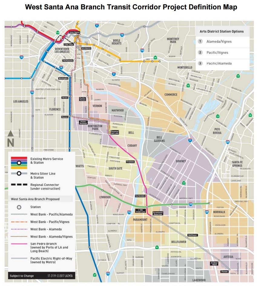 Metro West Santa Ana Branch Light Rail Alignments Narrowed