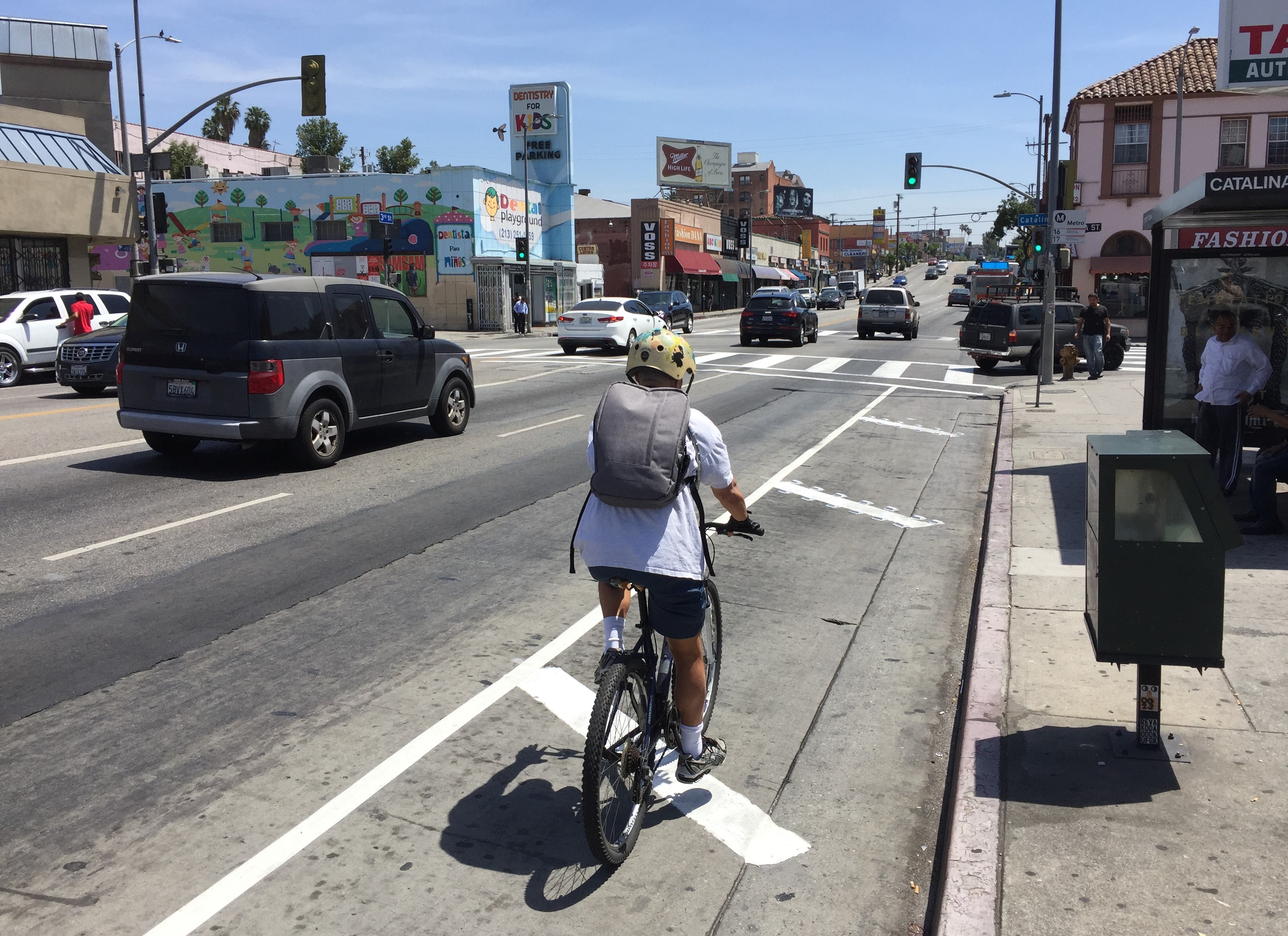 Cyclists currently ride through the extensions (or ride on the substandard sidewalk)