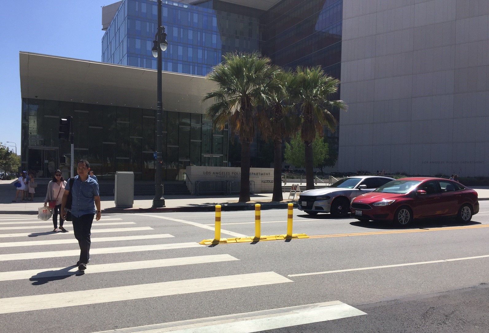 Knock-down bollards on First Street at Main