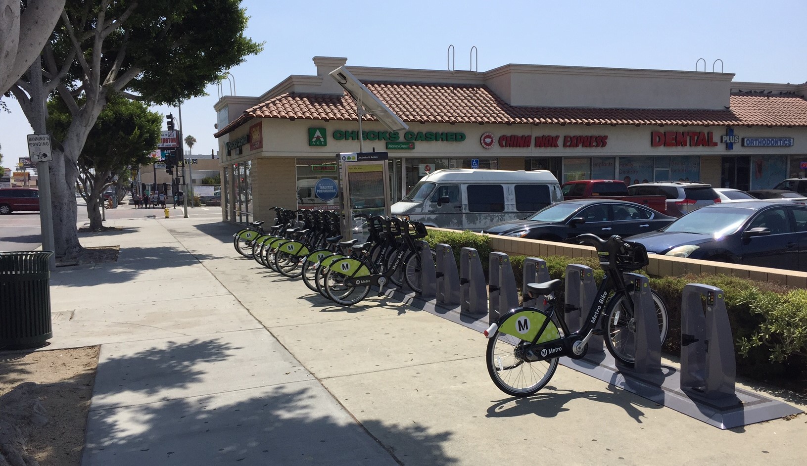 As of today, the harbor area docking stations are all along the waterfront, except for this station at Anaheim and Avalon in downtown Wilmington