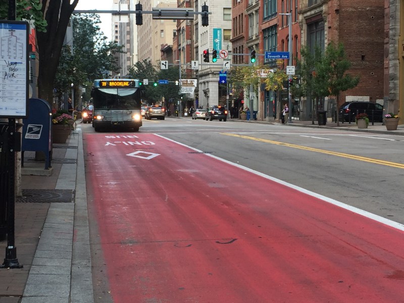 Pittsburgh Tests Out Red Bus Lanes Downtown