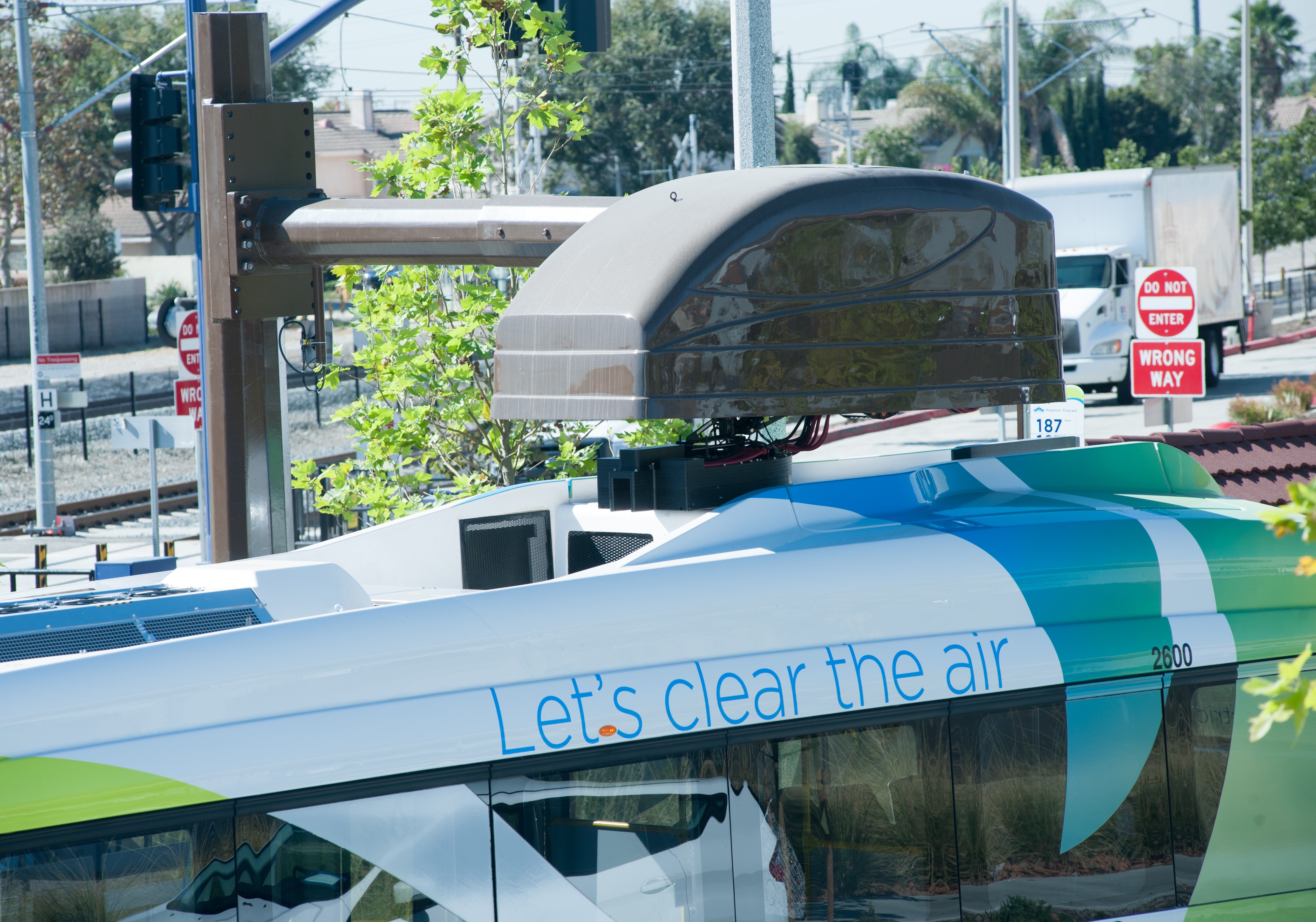 Close-up of the electric bus charger at the Azusa Intermodal Transit Center at the Metro Gold Line Downtown Azusa Station. Photo by Foothill Transit