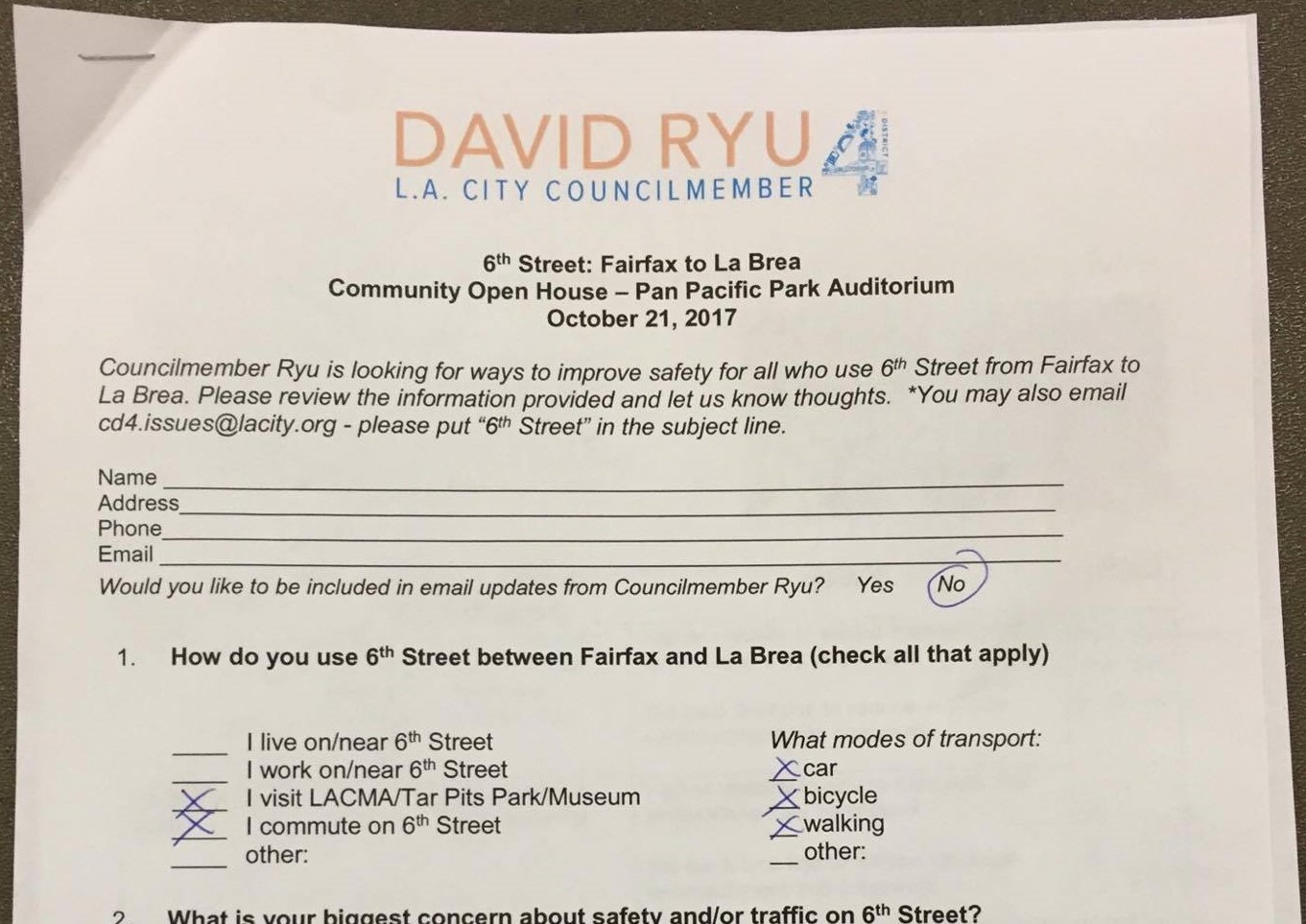 Detail of top of Ryu survey from October 6th Street meeting
