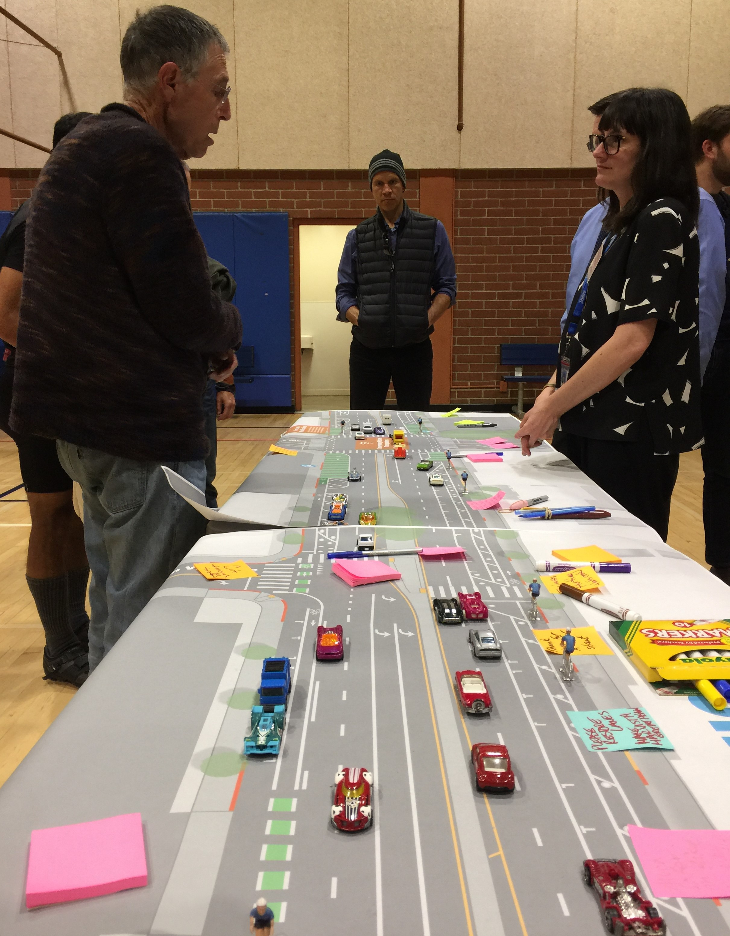 LADOT presentations included this display featuring toy bikes and cars