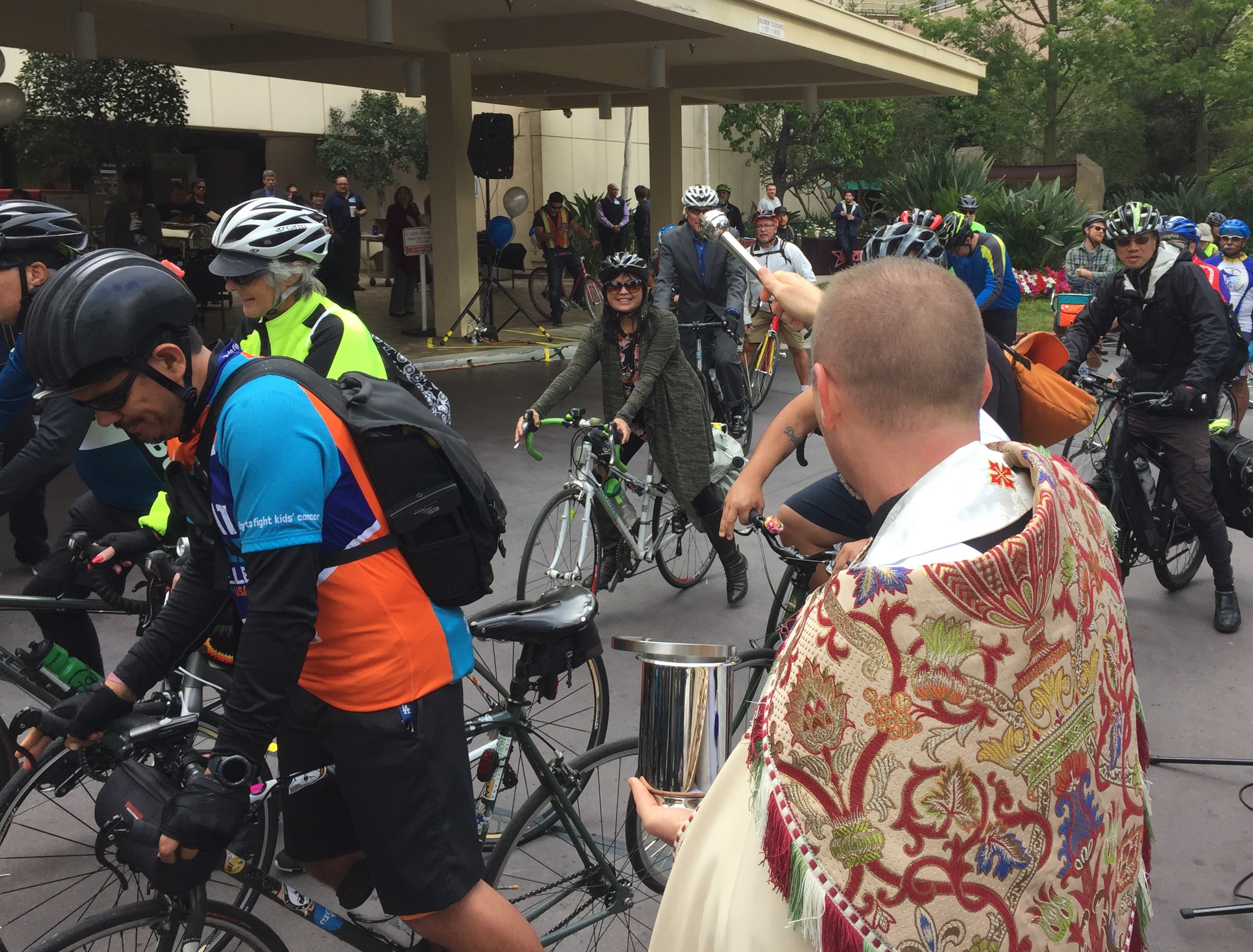 Good Samaritan Hospital's xxxx splashes holy water on cyclists