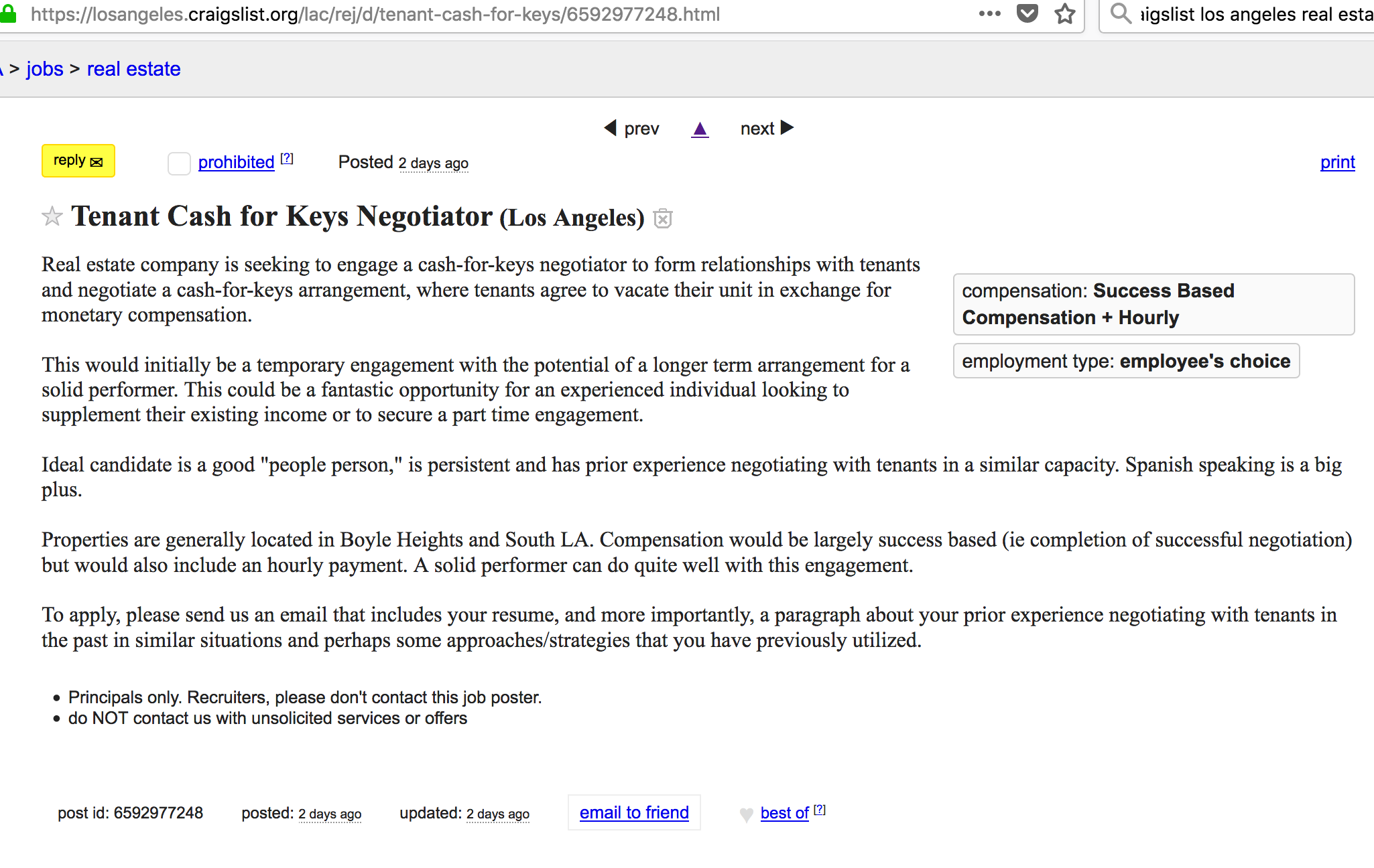 A recent posting on Craigslist seeks to