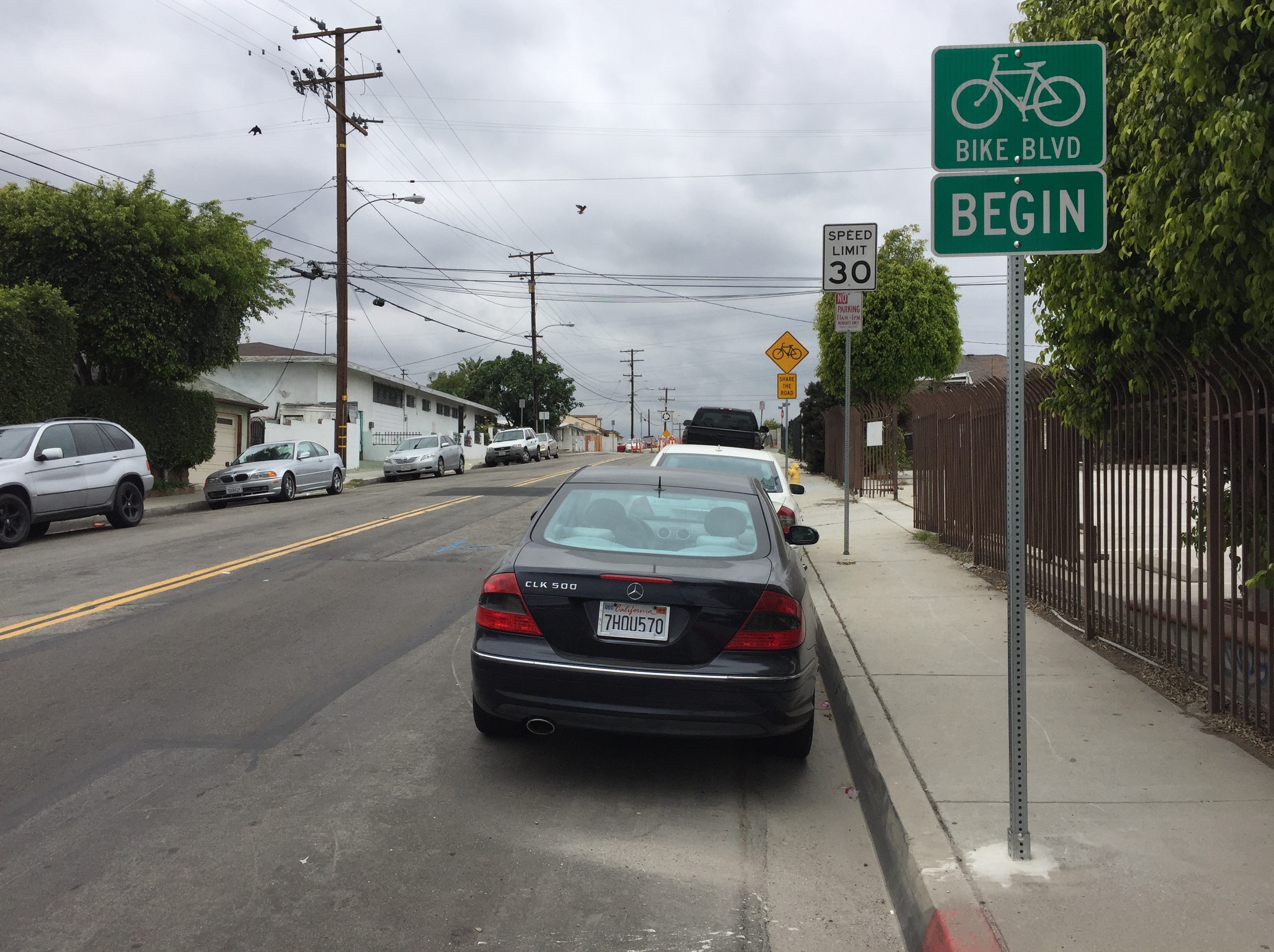 Bike Blvd sign on Budlong at El Segundo Blvd