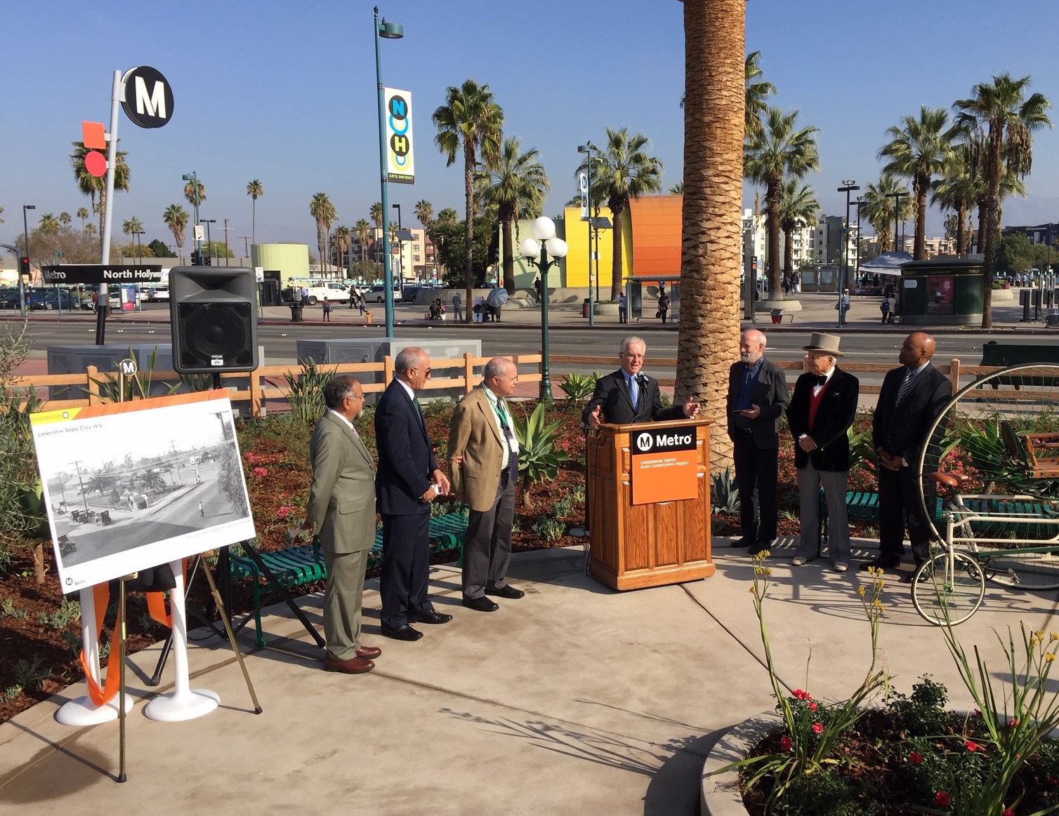 Councilmember Paul Krekorian (at podium) speaking at today's ribbon-cutting
