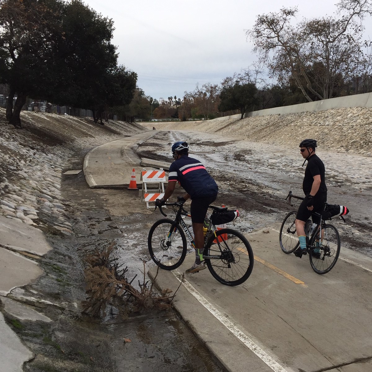 Damaged section of Arroyo Seco Bike Path near Marmion Way