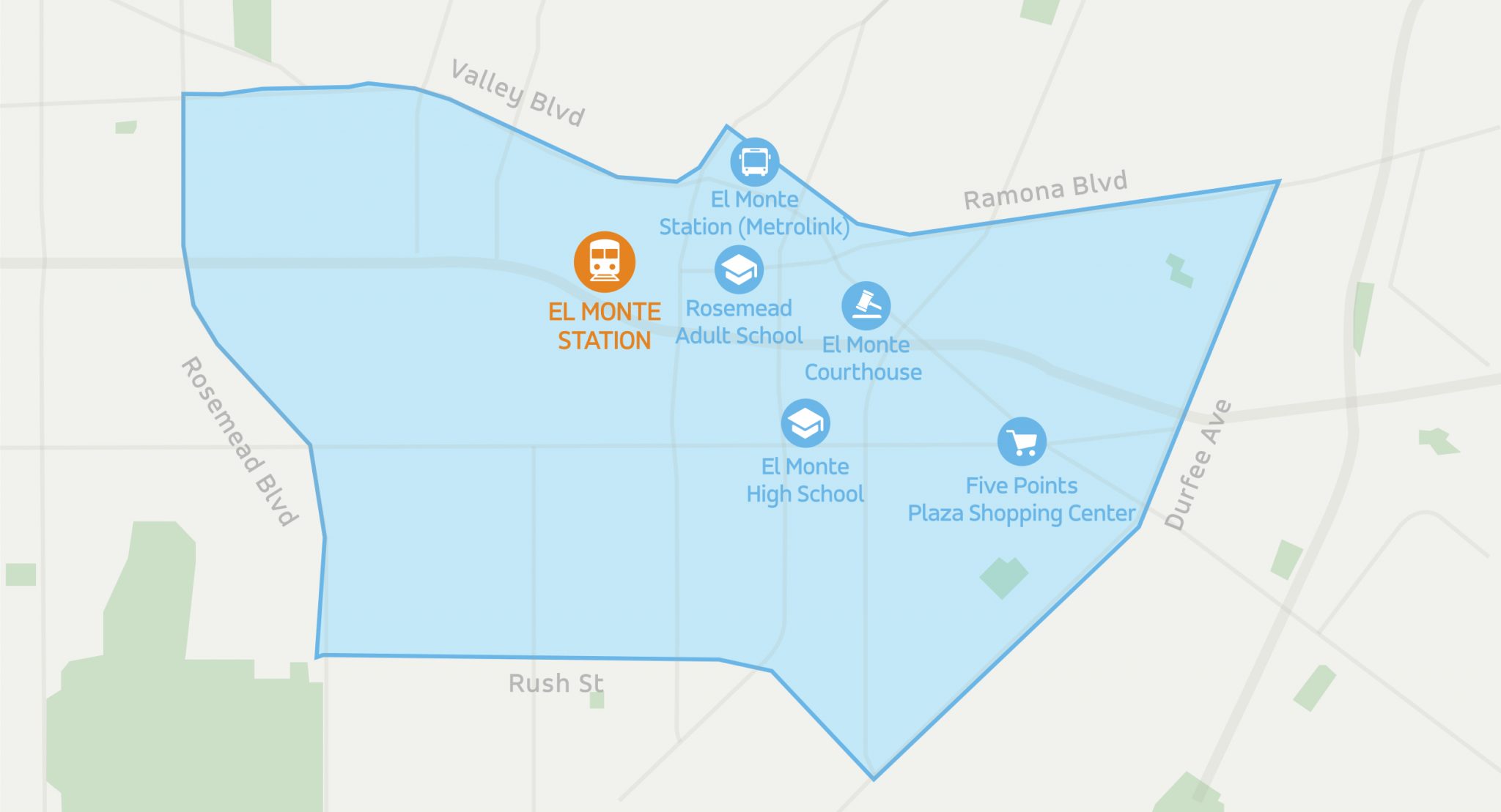 El Monte bus station mobility on demand area - map via Metro