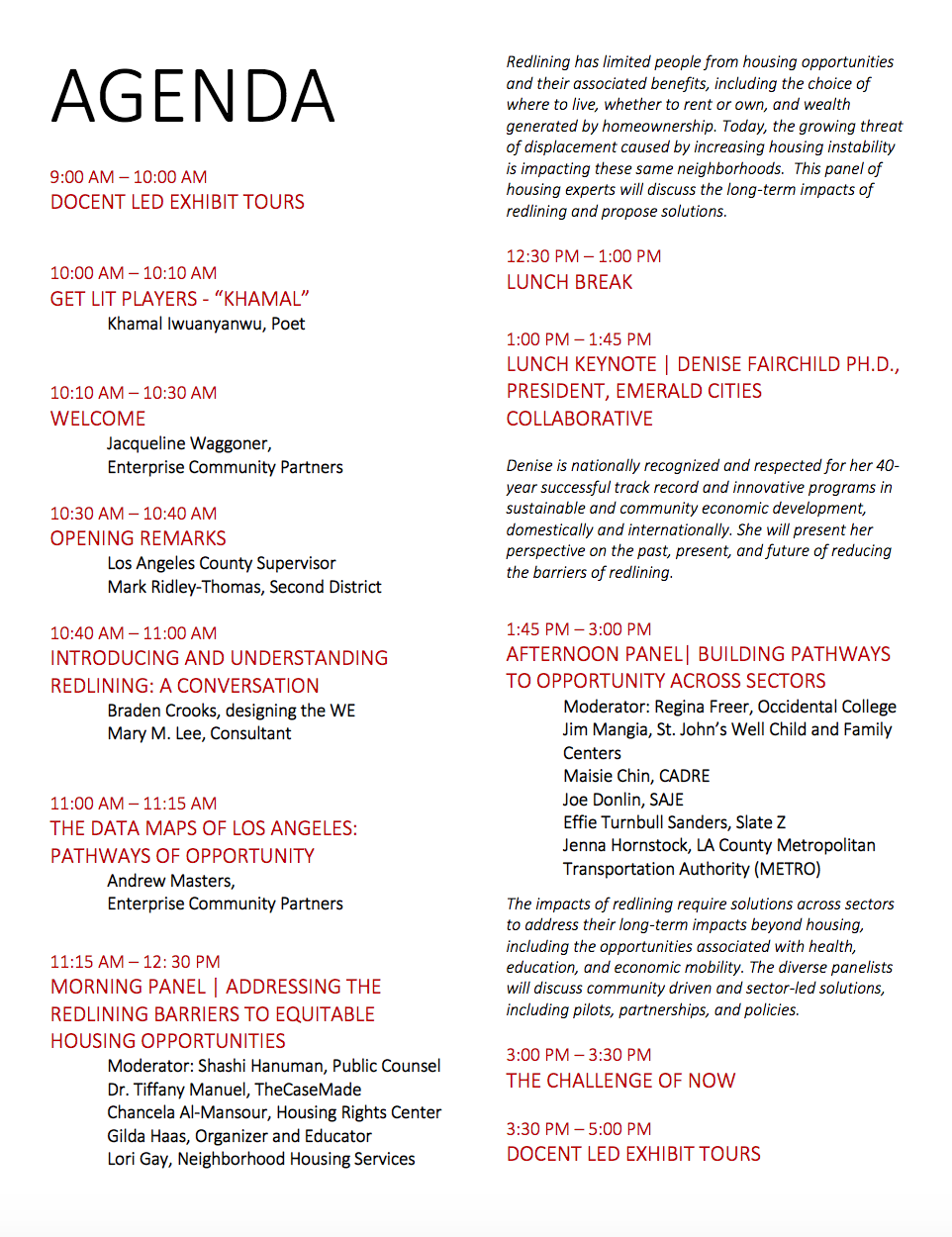 Tomorrow's schedule. Click to visit full program.