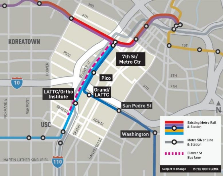 New Blue's Flower Street southbound evening peak-hour bus-only lane