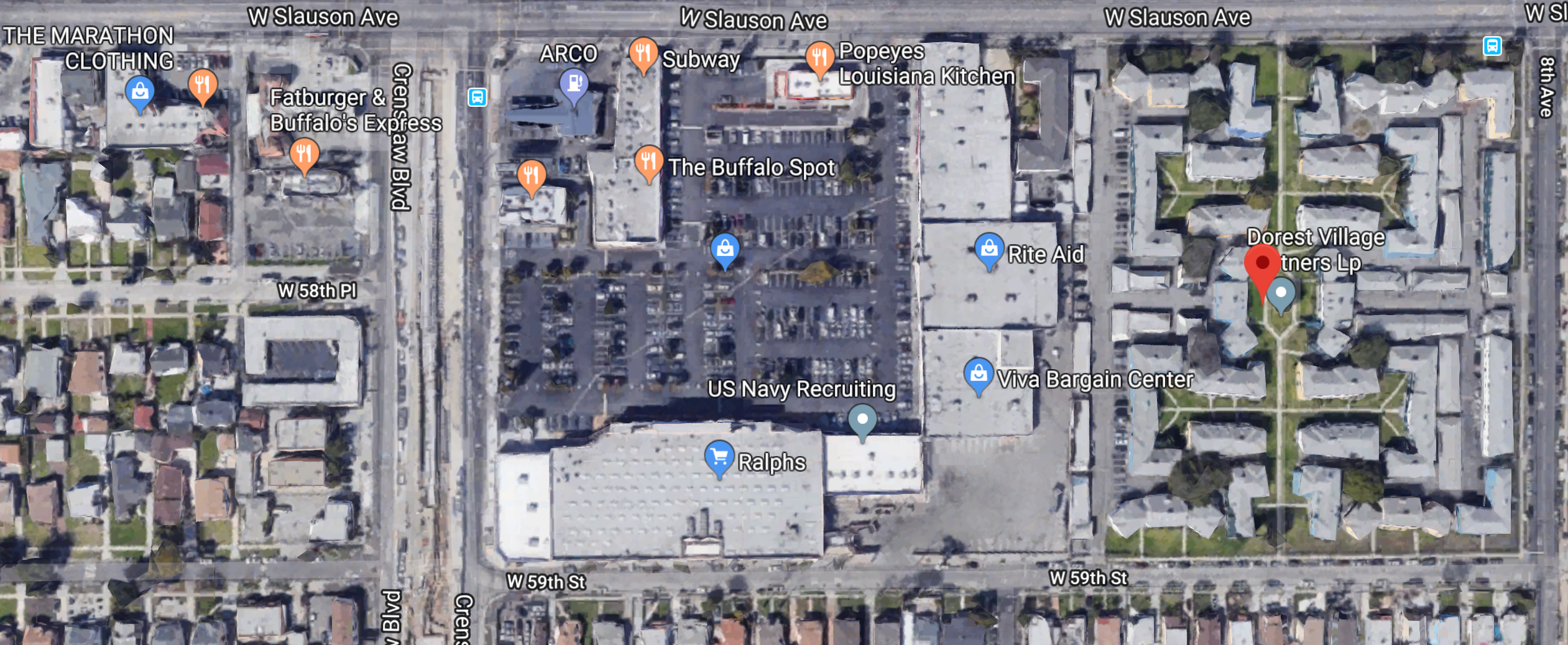 Dorset Village, at right, is just a short distance from Crenshaw and Slauson. Google maps