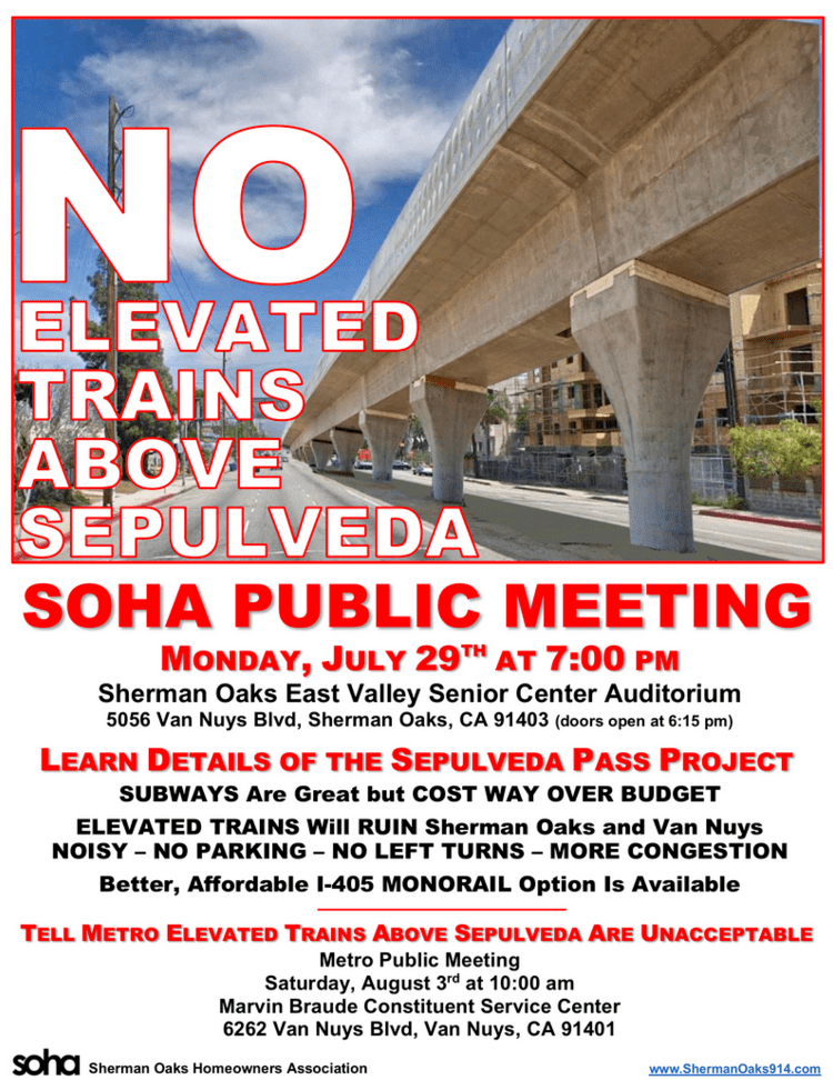 Sherman Oaks Nimbys Bash Sepulveda Rail Plans, Push Unrealistic Freeway Monorail
