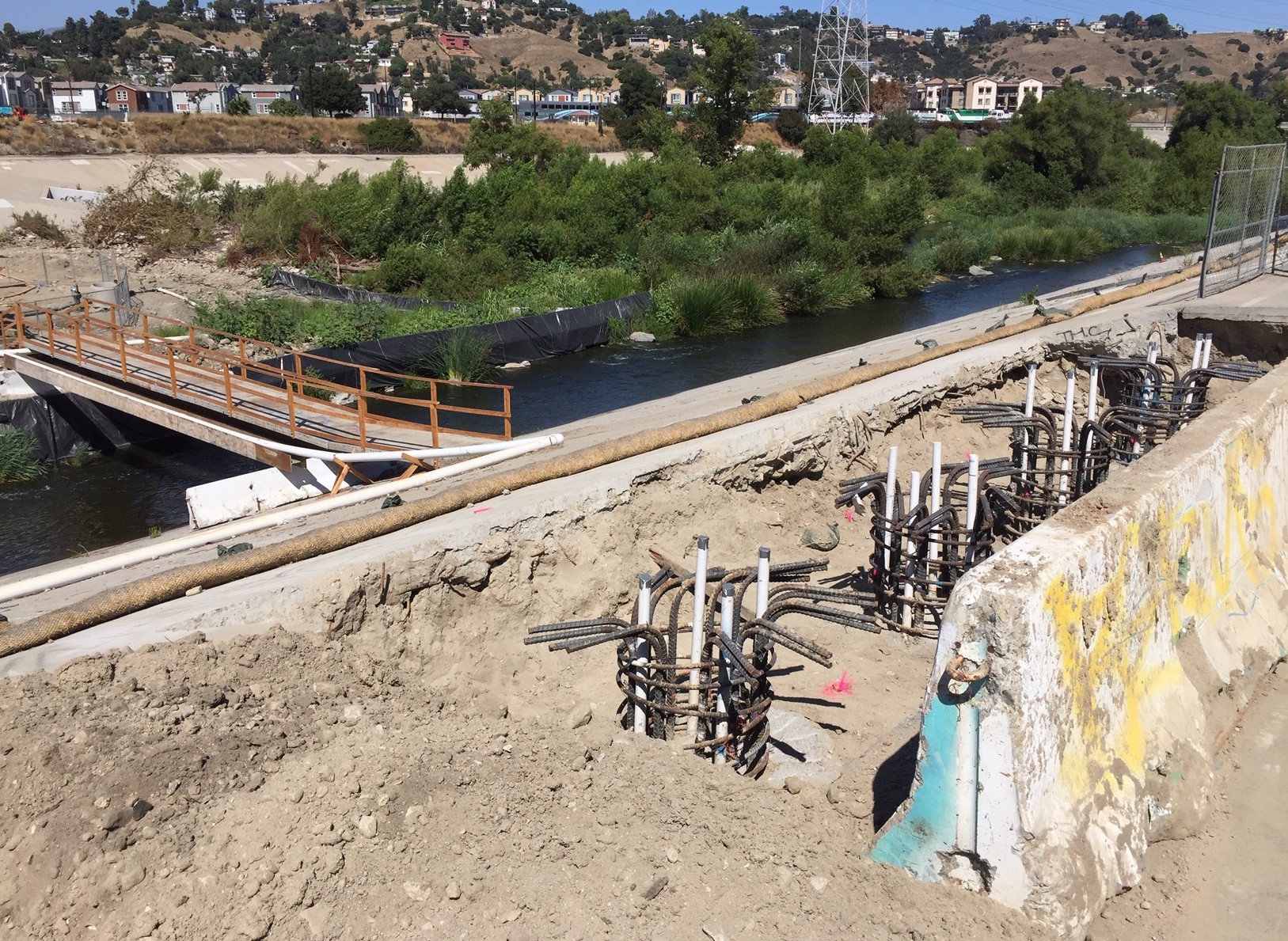 Elysian Valley river bike/ped bridge footings under construction