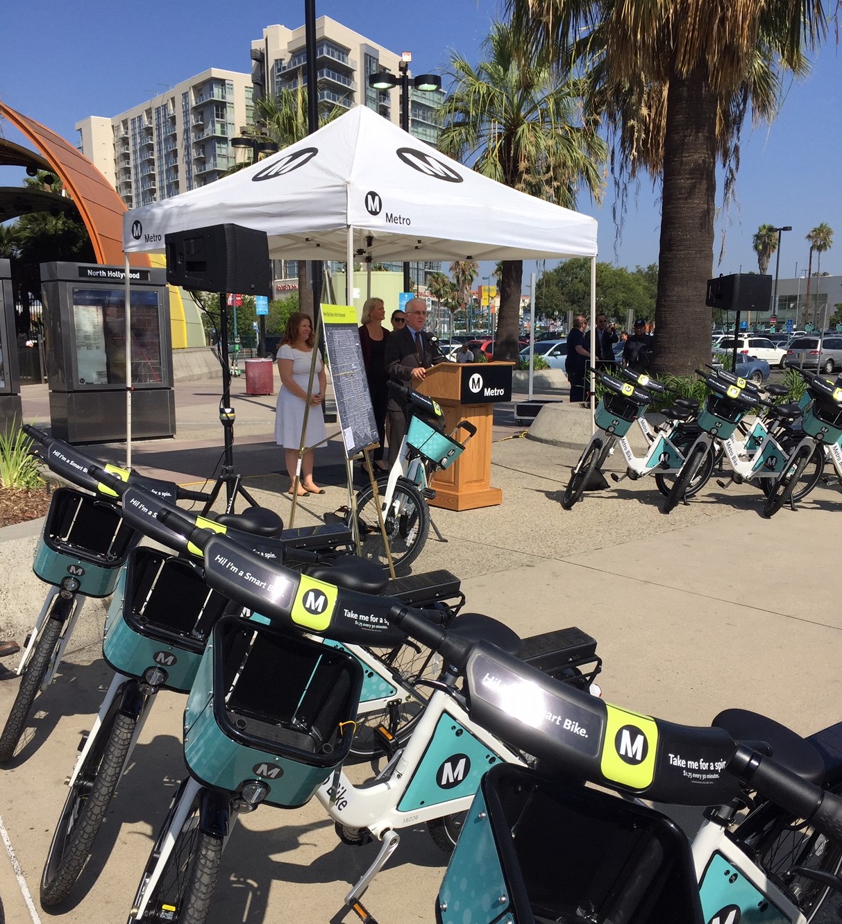 L.A. City Councilmember Paul Krekorian speaking at this morning's North Hollywood bike-share grand opening