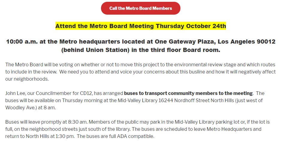 Nimbys take the bus to oppose bus improvements - screenshot from savesfv.com