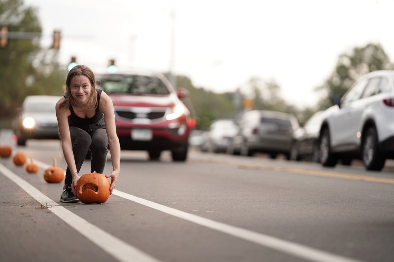 A Pumpkin-Protected Bike Lane on All Hallows’ Eve