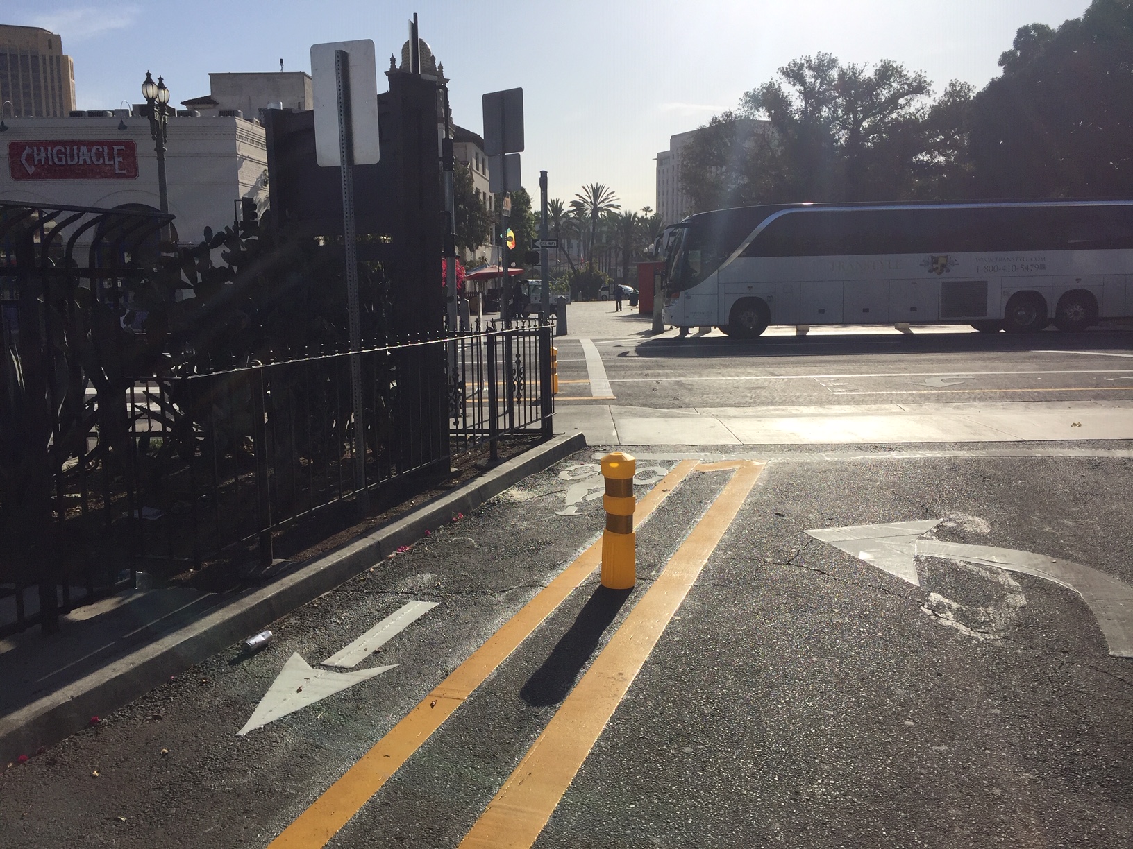 At the northern end of the project - at El Pueblo - the northbound bike lane splits off onto Paseo Luis Olivares along Our Lady Queen of Angels Church