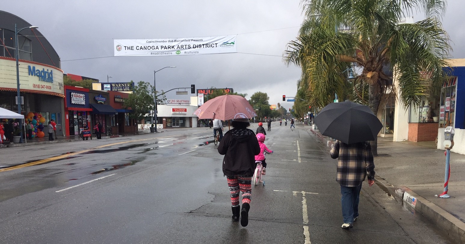 Rain showers were intermittent by fairly intense all morning at yesterday's CicLAvia