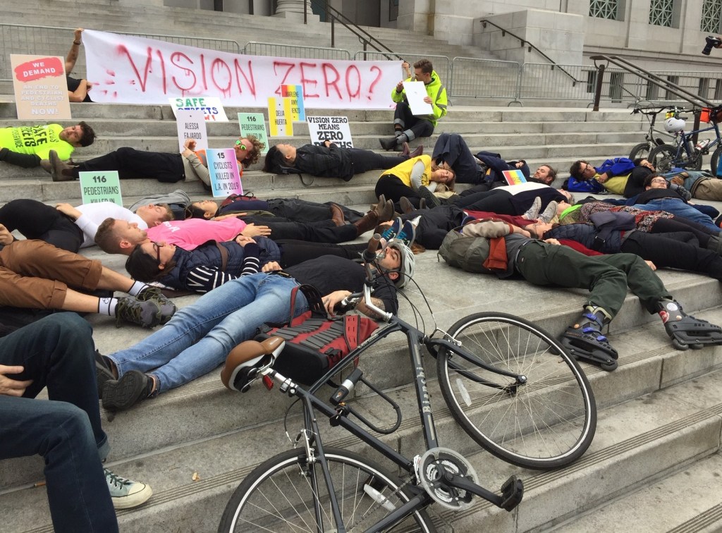 Safe Streets Advocates Stage Die-In to Protest Garcetti and City Council Lack of Vision Zero Progress