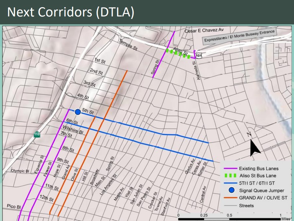Metro map of planned bus-only lanes in downtown Los Angeles - via Metro presentation