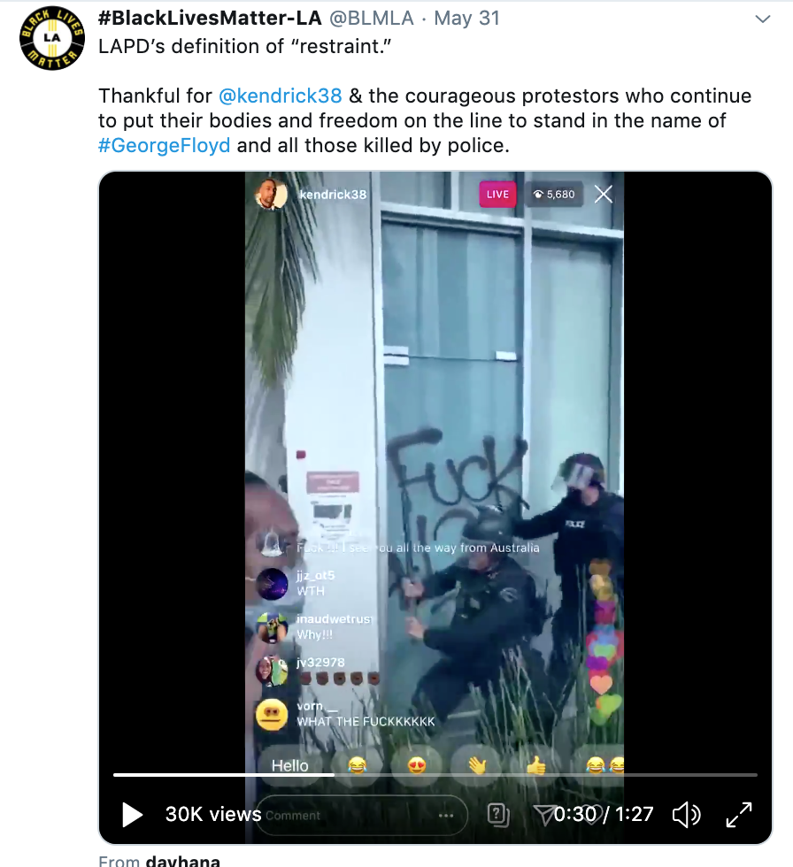 Click here to watch the video : https://twitter.com/BLMLA/status/1267054819358806016
