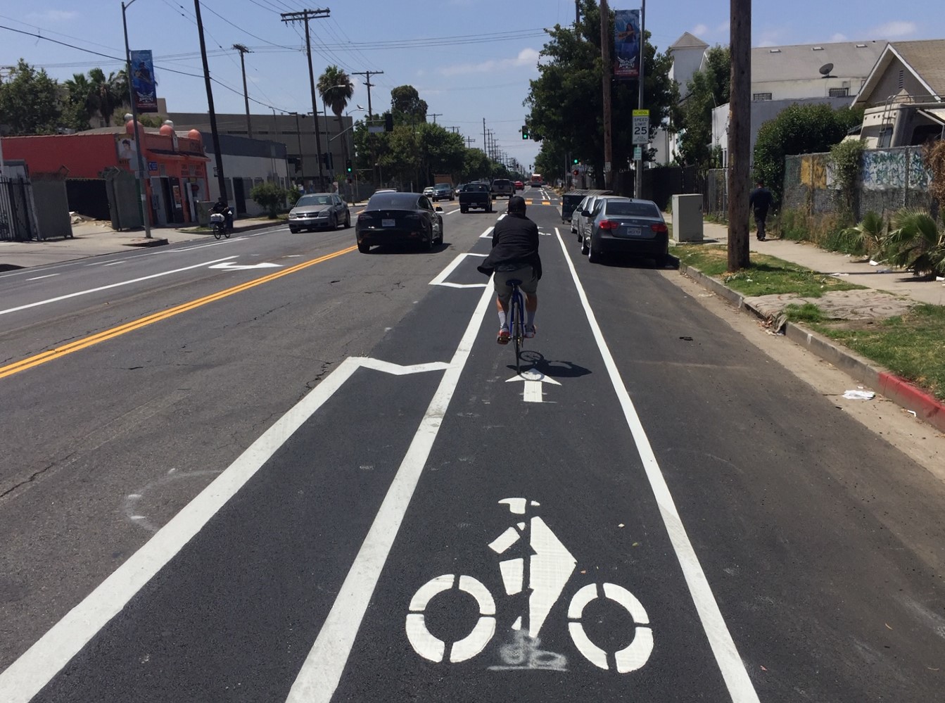 New bike lane being installed on Avalon Boulevard in South Los Angeles