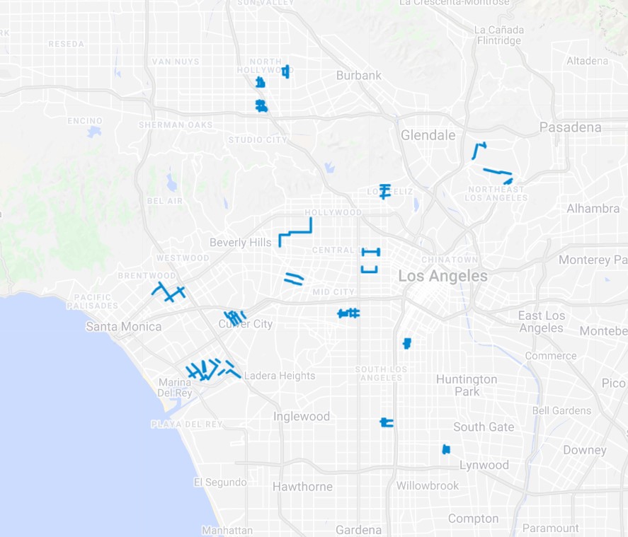 Current L.A. Slow Streets - view Google map via Streets for All