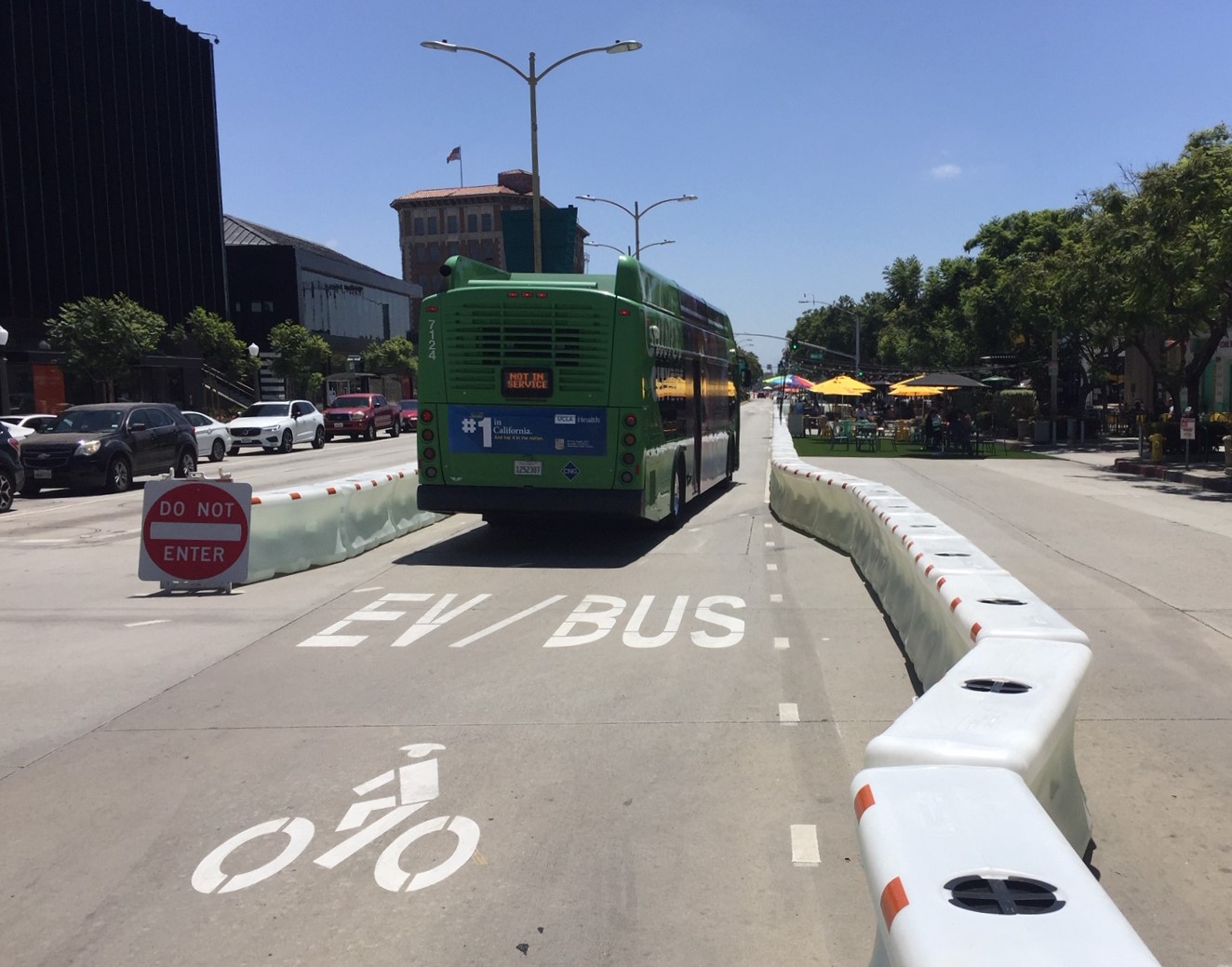 On Culver Boulevard, the city has installed new bus lanes - with bikes also permitted