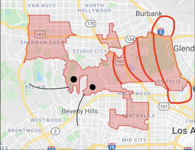 Nithya Raman's gerrymandered district is shaped like a lobster. Image via Sahra Sulaiman