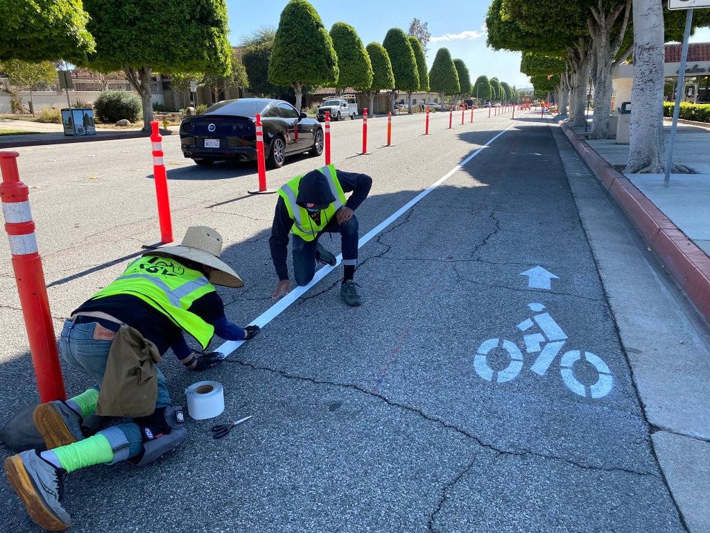Glendora Installs Temporary Protected Bike Lane and Crosswalk Improvements