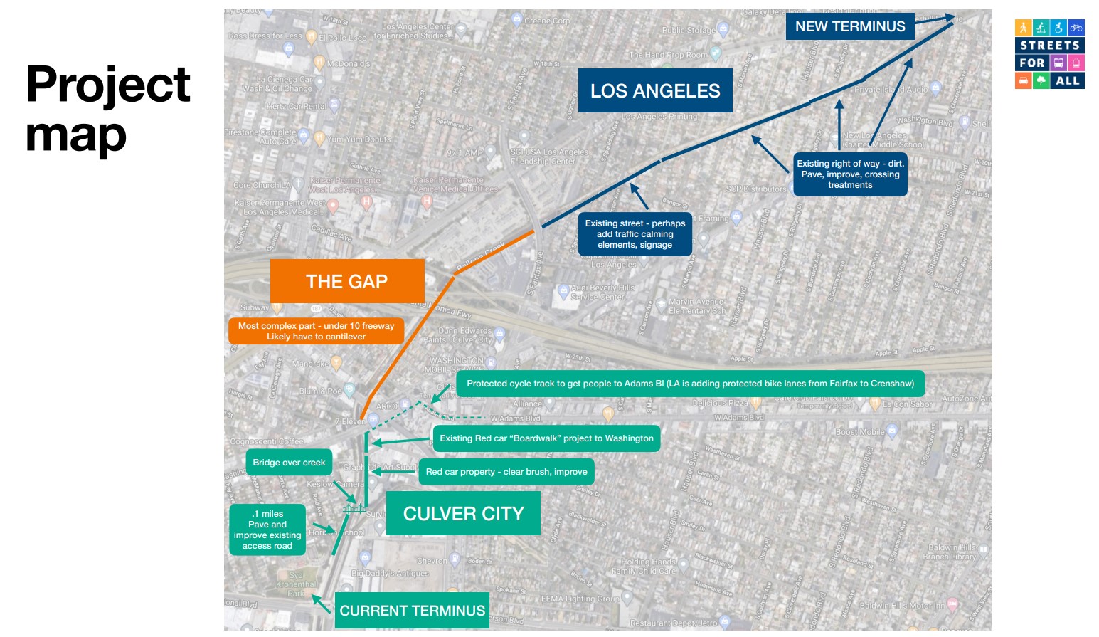 Streets for All maps Ballona Creek path expansion in threep phases