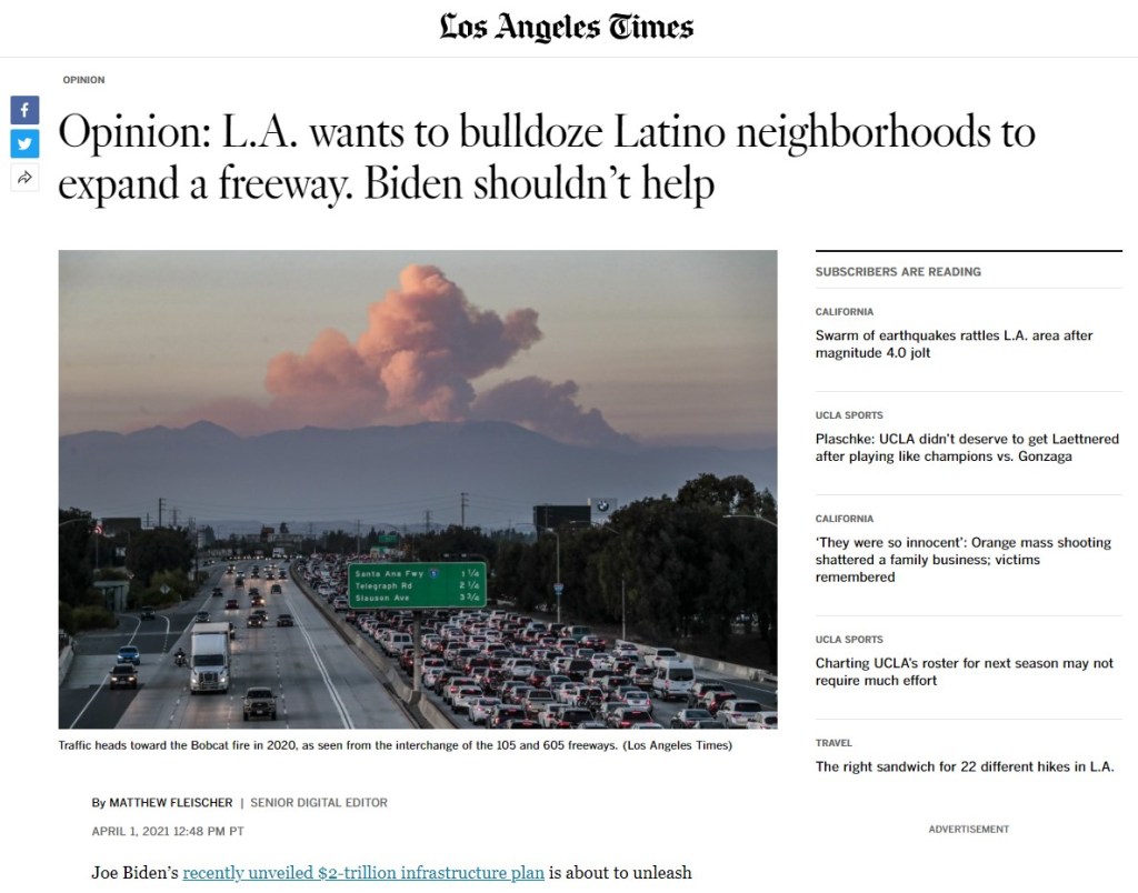 L.A. Times Opinion Piece Amplifies Call to Nix Metro’s Harmful Freeway Widening