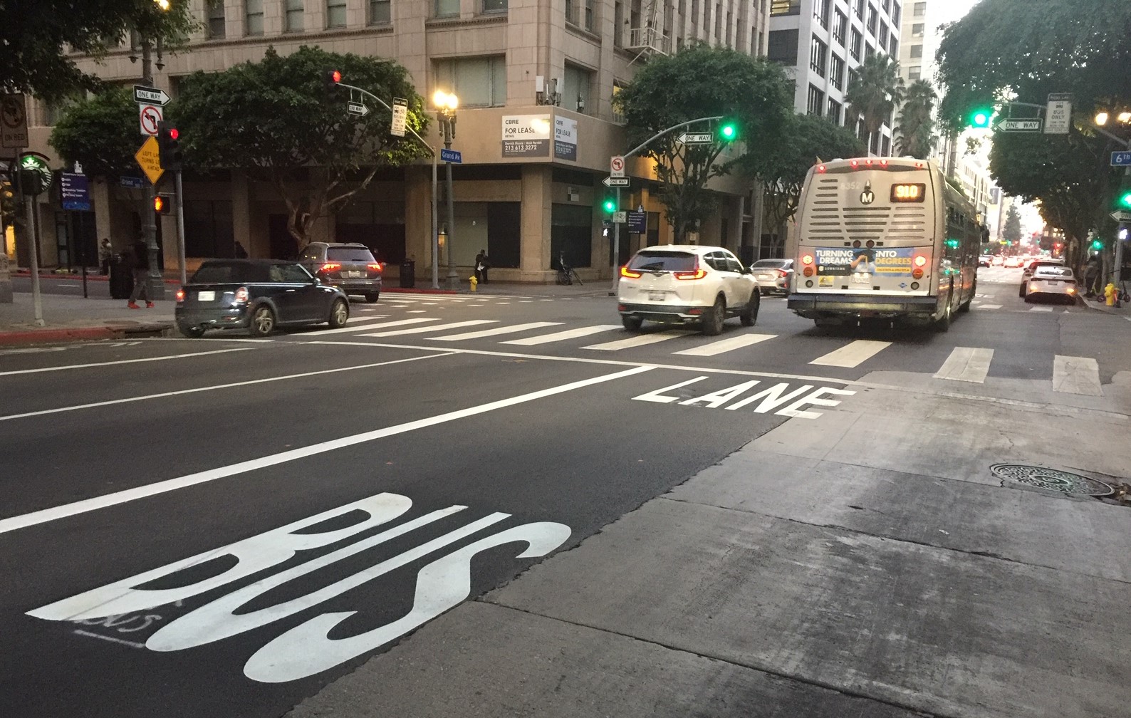 Metro notes that the Grand/Olive bus lane couplet serves 60 buses per hour at peak times – including the J (Silver) Line Bus Rapid Transit