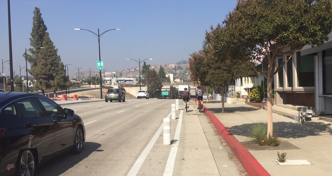 Protected bike lane on Hollwyood Way in Burbank