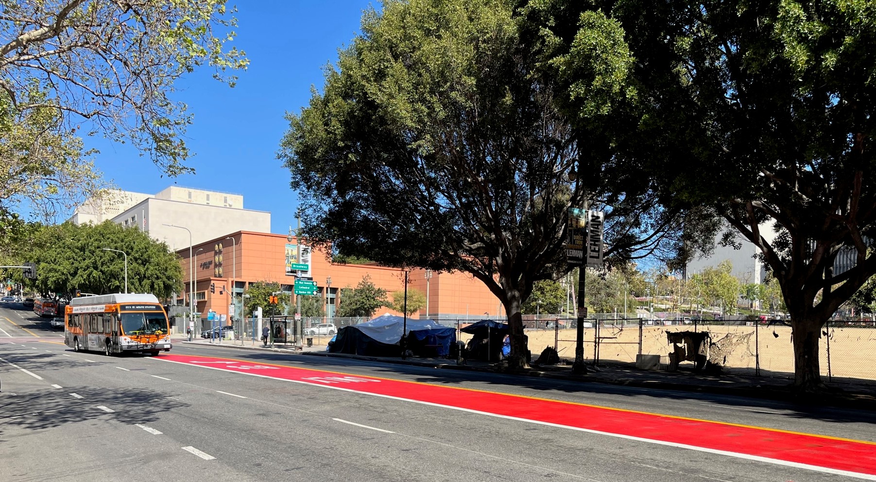 First Street's brand new bus-only left turn pocket