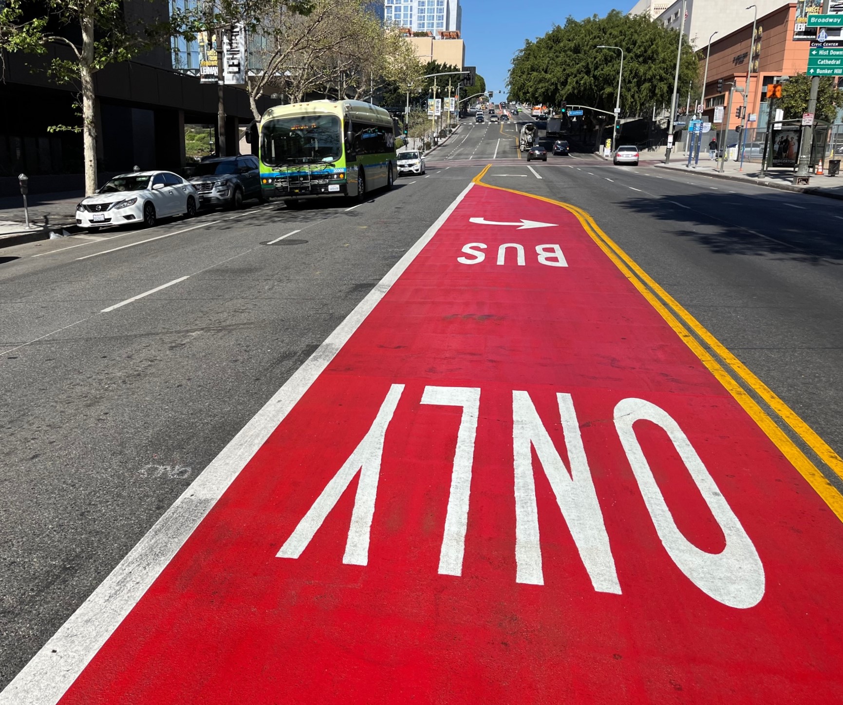 First Street bus-only left turn pocket