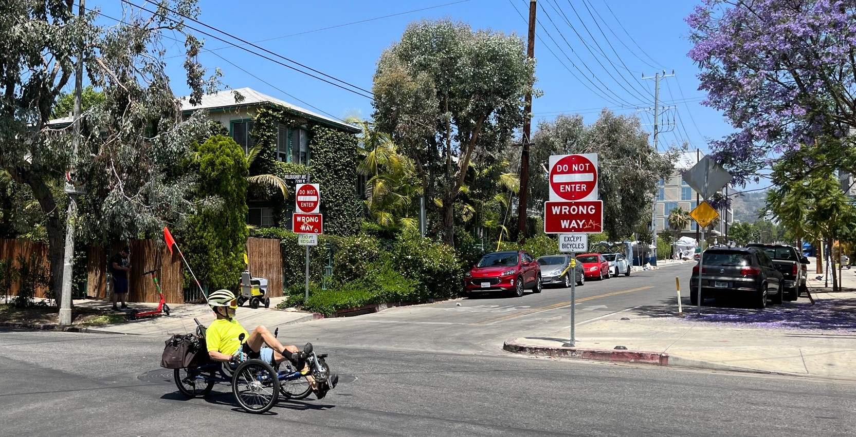Further east on Willoughby - at Formosa Avenue - the city of West Hollywood has a diverter designed to prevent drivers from turning north. Unfortunately this diverter is also commonly ignored by scofflaw drivers.