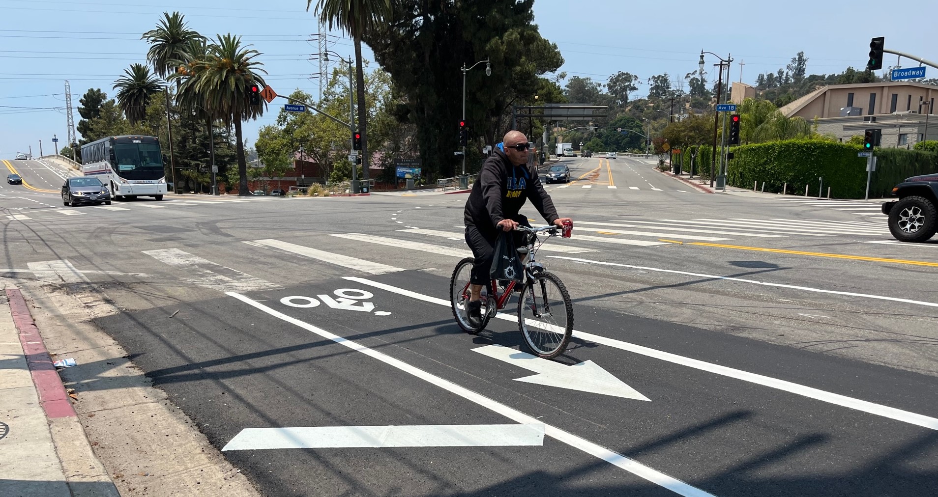 The N. Spring Street bike lanes continue one block on N. Broadway
