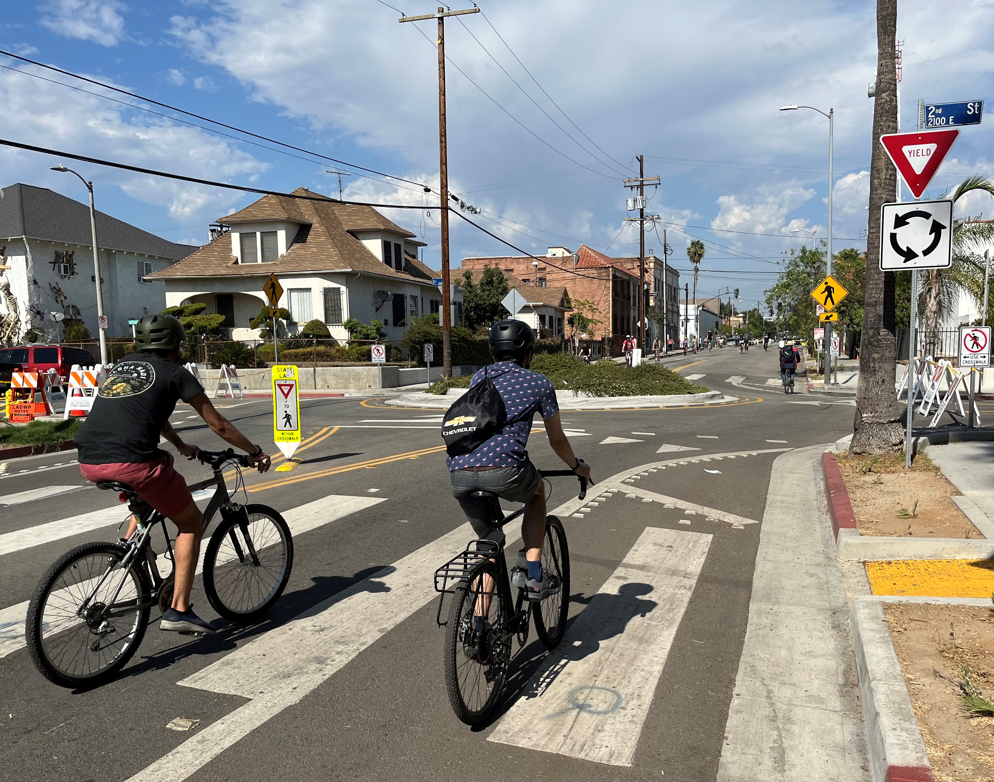 CicLAvia around a mini-traffic circle in Boyle Heights