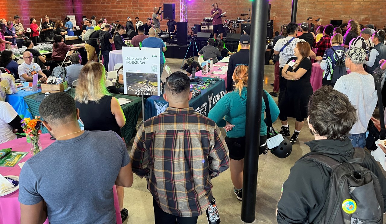Bike LA Executive Director Eli Akira Kaufman speaking at Bike Fest 2022