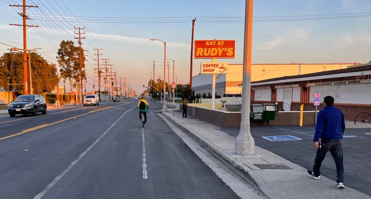 Preliminary striping on Anaheim Street in Wilmington